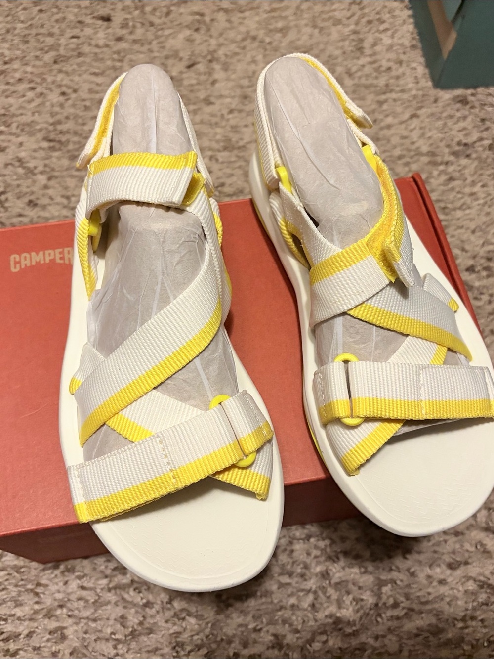 Camper Match White and Yellow Strap Sport Sandals US 7 retails for $130